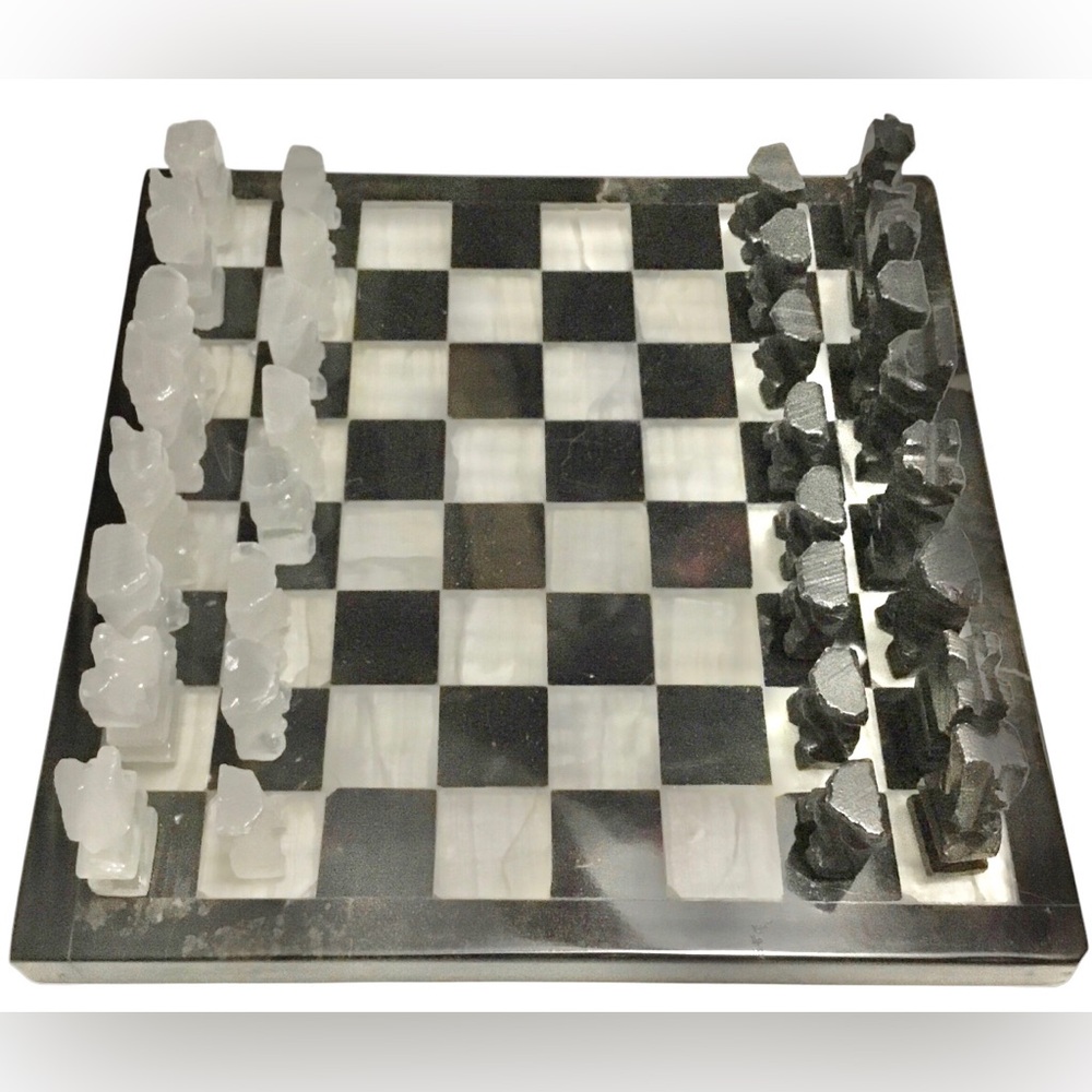 Solid Handcarved Stone Miniature Chess Set